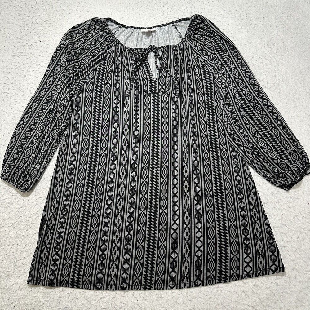 LuLaRoe Debra Women's Small 3/4 Sleeve Peasant Top Lightweight Blouse Gray Black - Picture 1 of 12